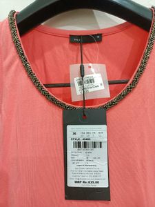 Peach Tank Top with Beaded Neckline