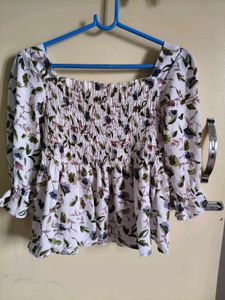 Chic Floral Smocked Square Neck Top