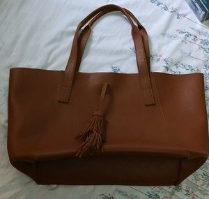 Stylish Brown Tote Bag with Tassel