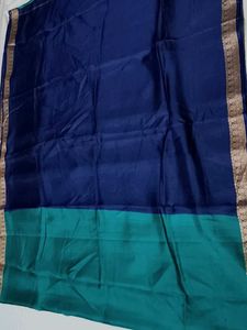 Elegant Blue &amp; Teal Embroidered Silk Saree
