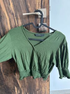 Green Smocked Cropped Top