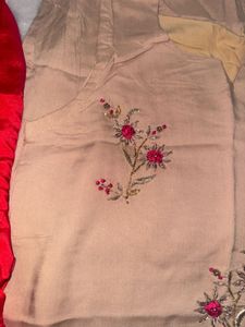 Embroidered Kurta with Red Bottom