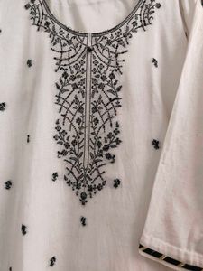 White Embroidered Kurta with Black Trouser