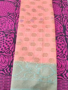 Peach &amp; Teal Woven Sari
