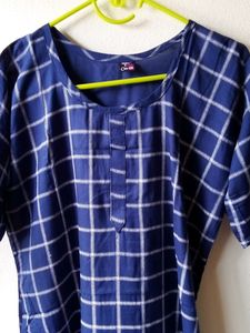 Brand New Blue Checked Round Neck Kurta( From Abroad)