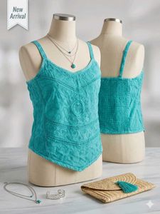 Embroidered Teal Camisole Top