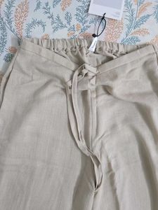Beige Wide Leg Linen Pants