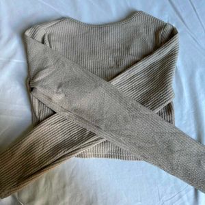 H&amp;m Ribbed Tie-Front Cropped Cardigan