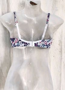 Floral Print Lace Trim Bra