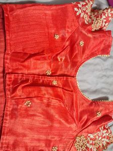 Red blouse with golden and pearl ambroidery