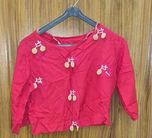 Red Embroidered crop top