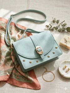 Chic Light Blue Studded Crossbody Bag