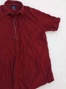 Burgundy Short Sleeve Casual Shirt