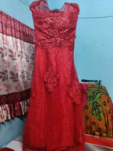 Red Sequined Evening Gown