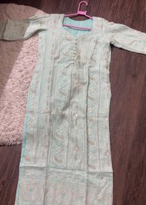 green embellished kurta