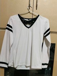 White Long Sleeve Top with Black Stripes