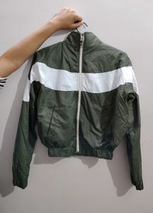 Stylish Green and White Windbreaker Jacket