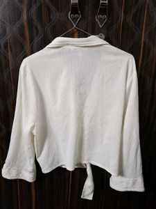 White Tie-Front Cropped Shirt