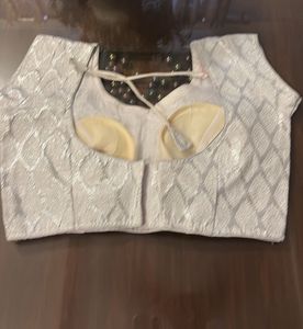 Elegant Silver Brocade Blouse