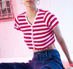 Red & White Striped Cropped Top