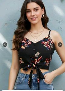 Floral Print Tie-Front Crop Top