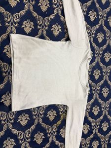 Cream Ribbed Long Sleeve Top
