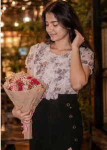 Elegant Floral  &amp; Black Skirt Set
