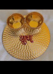 Elegant Golden Diya Set with "Shubh" Accent