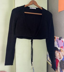 Zara Black Tie Cropped Sweater/Arm Warmer