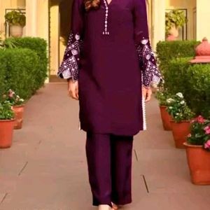 Maroon Embroidered Kurta Set