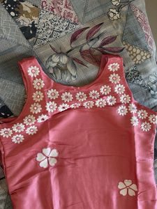 Pink Floral real mirror work Kurta Set