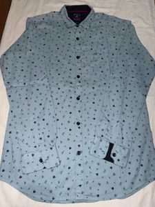 Men's Light Blue cotton Floral Print Shirt