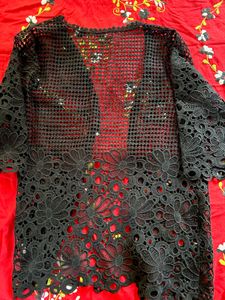 Elegant Black Lace Kimono Cardigan