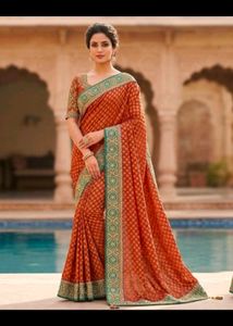 beautiful heavy sari with blouse piece and tag