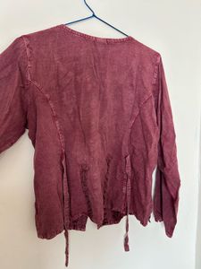 Embroidered Burgundy Rayon Kurta Top