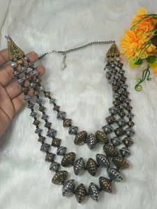 Antique oxidised jewellery unique neck set with lo