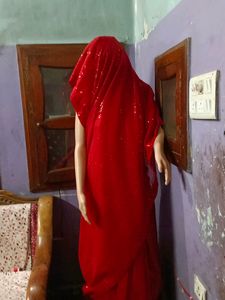 Ready To Wear Saaree Sequence Red Saree.