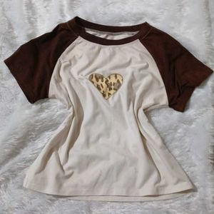 white & Brown Heart Print Top