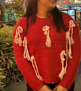 Newme Pinteresty Chunky Knit Red Sweater with Bows