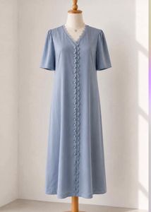 Blue Button-Up Midi Dress