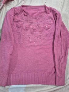 Pink Embellished Knit Sweater