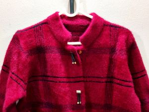 imported luxury berry plaid women's cardigan/jacke