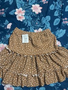 Brown Floral Print Tiered Mini Skirt