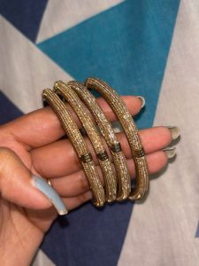 Set of 4 Gold &amp; Crystal Bangles