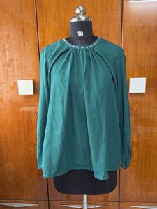 Elegant Teal Embellished Neck Top
