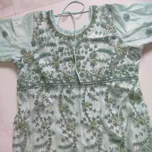 Elegant Mint Green Embroidered Gown