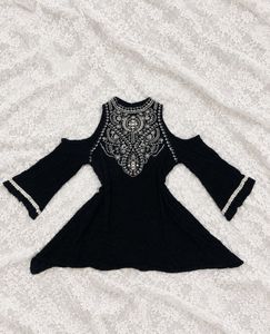 Boho Embroidered Cold Shoulder Top
