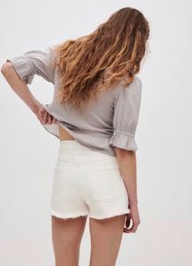Cream Frayed Hem Denim Shorts