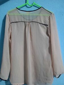 Vero moda Sheer Beige Blouse with Black Trim.