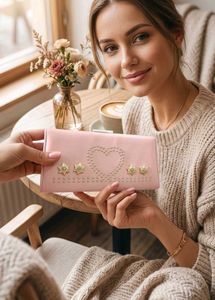 Pink Embellished Clutch with Heart Design